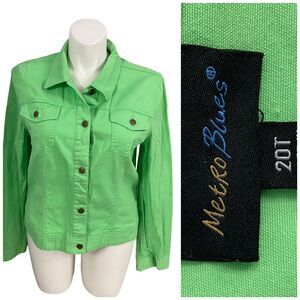 Metro Blues Jacket Womens 20T Green Trucker Spring Work Office Basic Minimalist